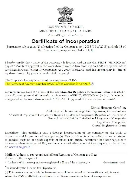 Certificate Of Incorporation for Company Registration