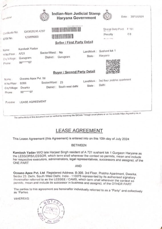 Gurgaon Rent agreement Format with stamp paper